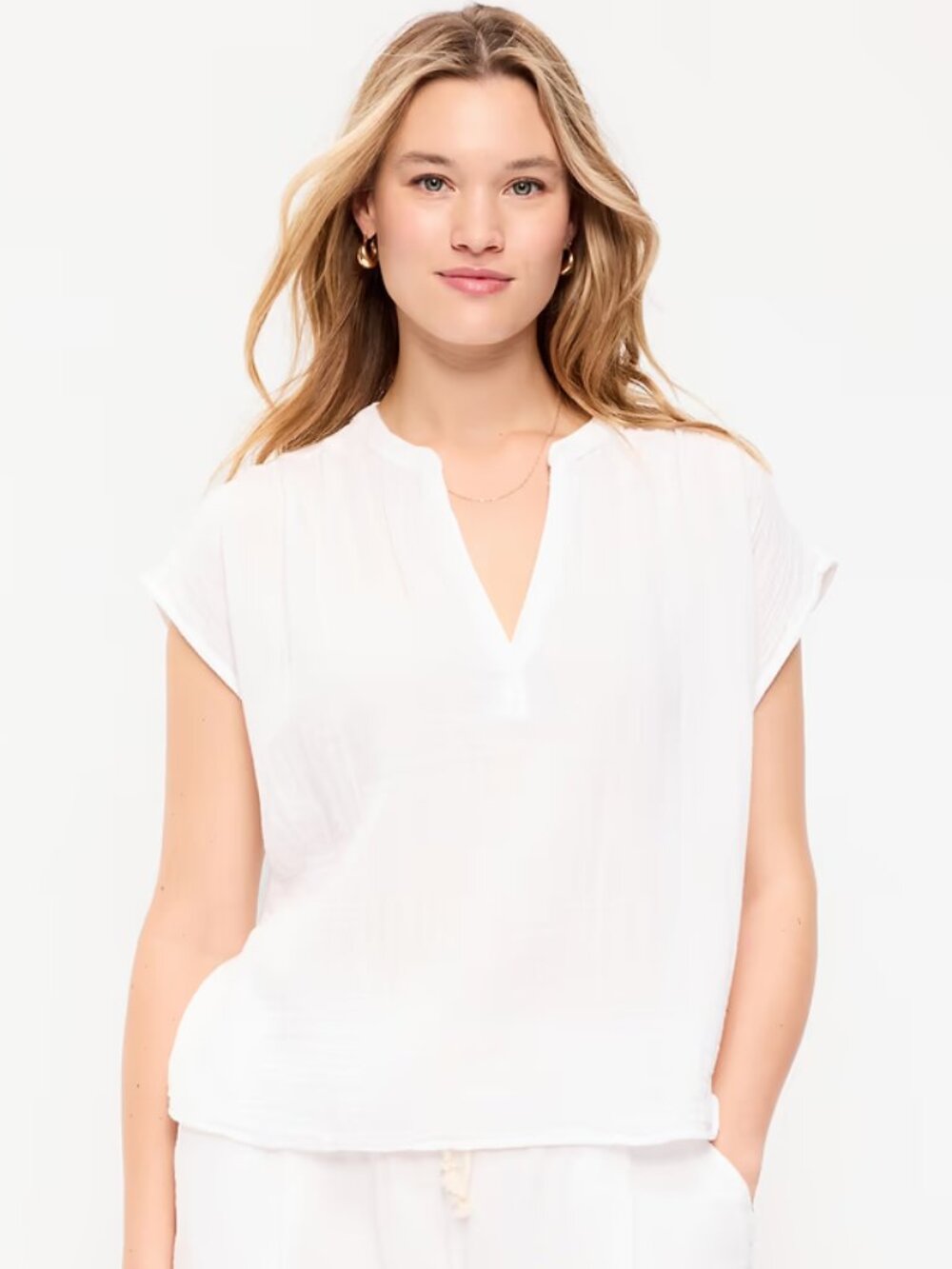 Old Navy - Cotton Gauze White V-Neck Top - Large - BRAND NEW